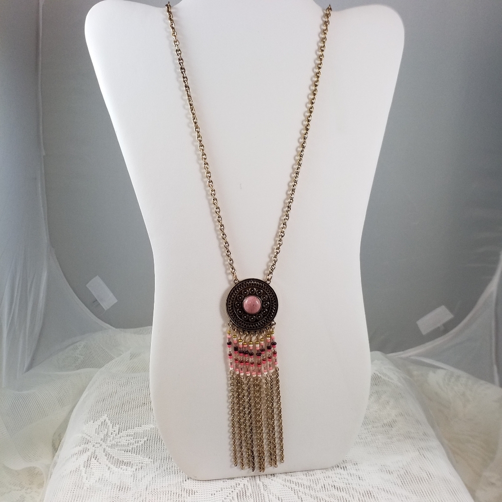 Urban soul boho gold pendant with beads & chains NWT